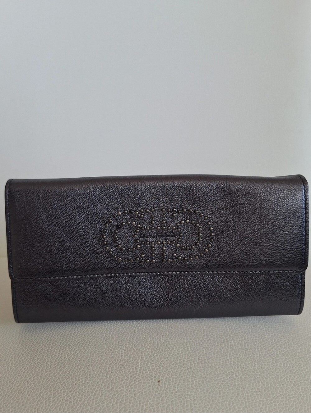 Salvatore Ferragamo Gunmetal Continental Wallet NWOT